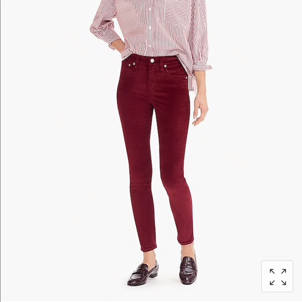 J. Crew 9" Black high-rise toothpick velvet jean